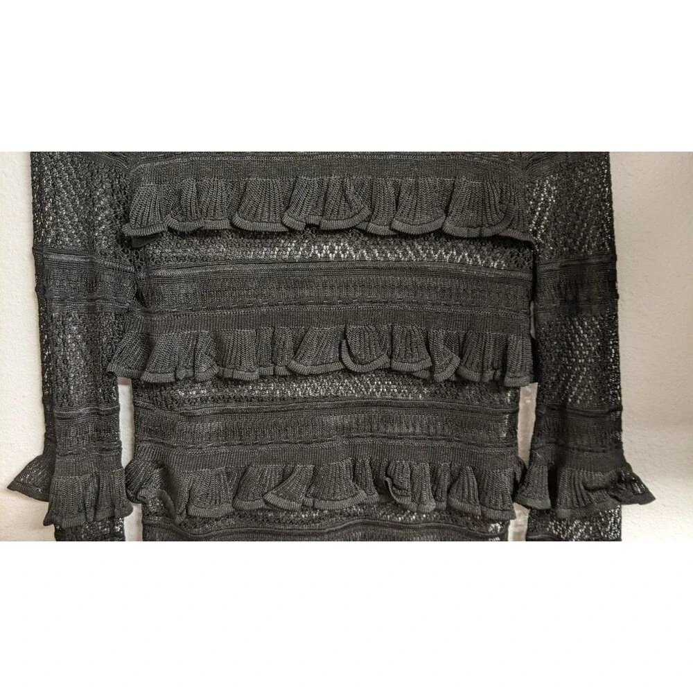 ZIMMERMANN Wonderland Ruffle Trim Black Knit Viscose Frill Top Size 0/4